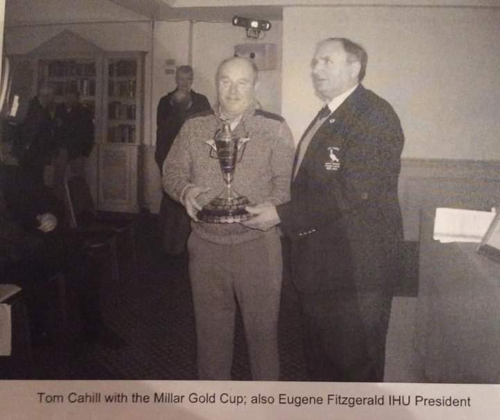 Tom with the famous Miller gold cup and on the right Eugene Fitzgerald Ihu president