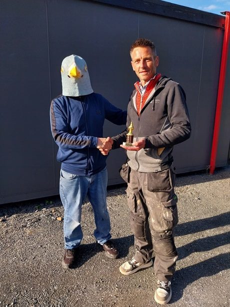 Congratualtions to young Andrew McPeak recieving his trophy from Wing Nut for breaking his novice status when he won Cloughmartin.Trophy kindly donated by John Patterson 29 09 25c